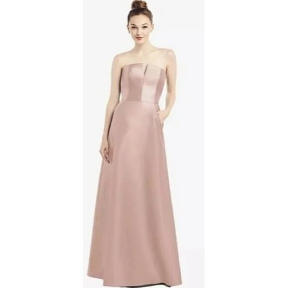 Alfred Sung Strapless Notch Bridesmaid Dress Toasted Sugar D774 NWT Size 2R - Picture 7 of 7